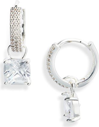 Nordstrom Demi Fine Pav&eacute; Cubic Zirconia Drop Huggie Hoop Earrings in Sterling Silver Plated at Nordstrom