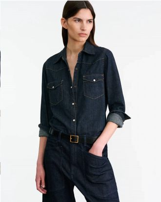 Nili Lotan Travis Western Shirt In Indigo Rinse