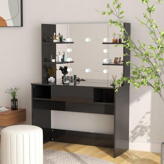vidaXL Vidaxl - Tocador De Maquillaje Luces Led Mdf Negro Brillo 100x40x135 Cm