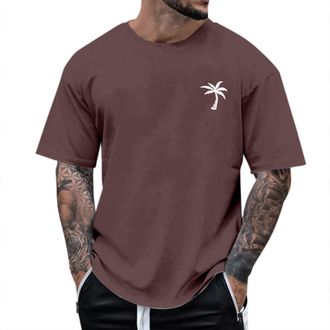 Generic Oversized T Shirt Men Summer Short Sleeve Stylish Round Neck Casual Shirts Loose Fit Printed Fashion Vacation Beach Tshirts Breathable Lightweight Com