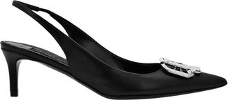 Philipp Plein Schoenen, Dames, Zwart, 37 EU, Leer, Gothic Plein Slingback Pumps