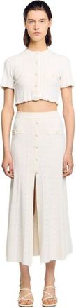 Sandro Pointelle knit midi skirt in Ecru at Nordstrom, Size 40 Eu
