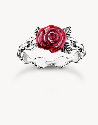 Thomas Sabo Anello argentato con rosa rossa-Argento