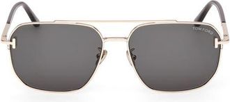 Tom Ford 61mm Navigator Sunglasses in Rose Gold Transp Grey /Green at Nordstrom