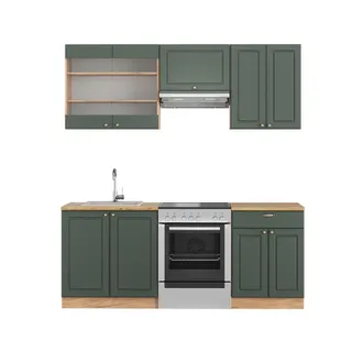 Vicco Mueble De Cocina Fame-line, Green-gold Country/gold Power Roble, 200 Cm, Et Roble
