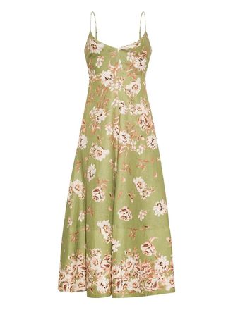 Cara Cara floral midi dress - women - Linen/Flax - 4 - Green