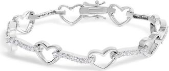 House of Brilliance 10K White Gold 2.0 Cttw Diamond Heart Link Bracelet