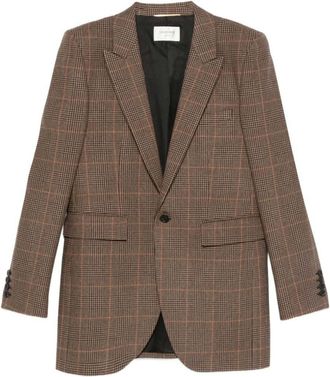 Saint Laurent Beige Plaid Notched Lapel Blazer