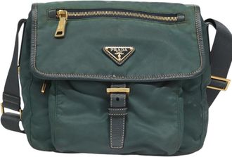 Prada Tessuto Green Nylon Shoulder Bag (Pre-Owned)