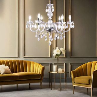 Globo Lighting Lampadario a sospensione in cristallo lampada a sospensione a sospensione sala da pranzo lampada a sospensione lustro, cromo, 6x E14, DxH 61 x 166 cm