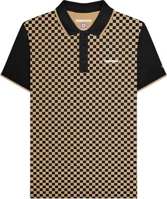 Lambretta Herenpoloshirt met tweekleurige all-over print (Zwart/Nomad)
