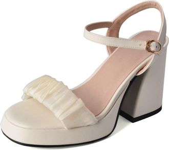 Generic Womens Open Toe Slingback Bridal Shoes Chunky High Heel Platform Pumps Ankle Strap Wedding Party Prom Sandals with Buckle,White,5.5 UK