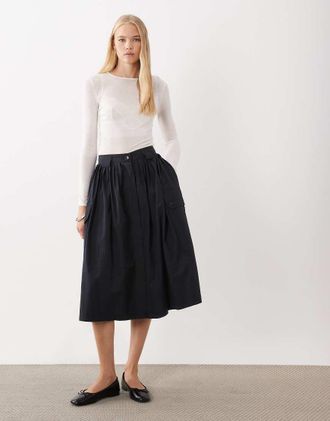 Arket gonna midi utility in puro cotone nera-Nero