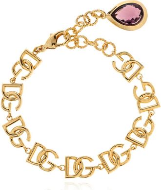 Dolce & Gabbana Armband met glinsterende kristallen - Dames - Armbanden - Geel - ONE Size - Leer - Accessoires