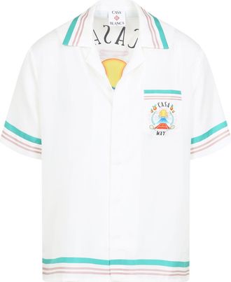 Casablanca White Silk Cuban Collar Shirt-Uomo