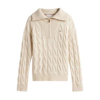 Tommy Hilfiger Turtlenecks, female, Beige, XS, Wool Jumper with half zip