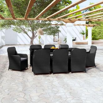 vidaXL Juego De Comedor De Jard&iacute;n De 9 Pcs Con Coj&iacute;n Negro