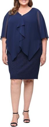 S.L. Fashions Glitter Chiffon Sheath Dress in Navy at Nordstrom, Size 22W