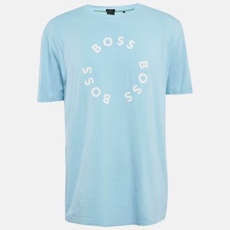 HUGO BOSS Boss By Hugo Boss Blue Logo Print Jersey Crew Neck T-Shirt