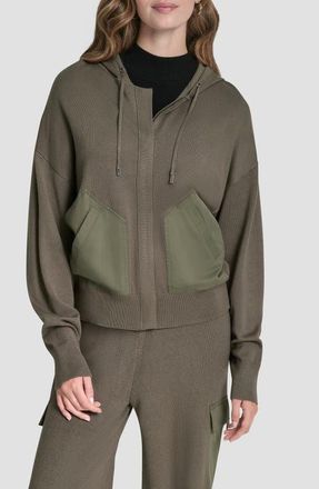 DKNY Mixed Media Hoodie in City Taupe at Nordstrom, Size Xx-Small