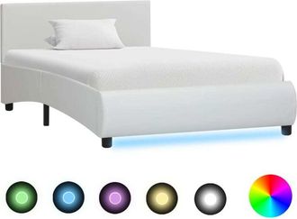 vidaXL Vidaxl - Estructura De Cama Con Led Sin Colch&oacute;n Cuero Blanco 90x200 Cm