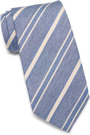 David Donahue Stripe Herringbone Silk Tie in Denim at Nordstrom
