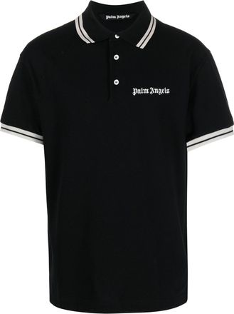 Palm Angels embroidered-logo polo shirt - men - Cotton/Polyester - S - Black