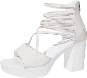 Generic Ladies Heeled Sandals Open Toe Stylish Summer Sandals Solid Color Classic Back Zipper Casual Comfy Breathable Chunky Sandals Office Work