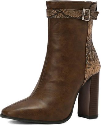 Generic Womens Square Toe Block Heel Chelsea Ankle Boots Retro Style for Daily Versatile Wear,Brown,7.5 UK