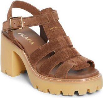 Prada Stride Platform Sandal in Cacao at Nordstrom, Size 10Us
