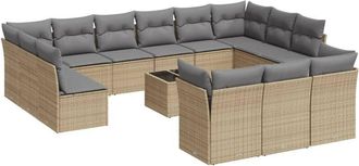 vidaXL Set Sof&aacute;s De Jard&iacute;n 14 Pzas Con Cojines Rat&aacute;n Sint&eacute;tico Beige Vidaxl