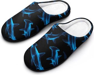 Generic Blue Sharks Mens Cozy Cotton Slippers with Memory Foam Lightweight Anti-skid House Shoes for Indoor Outdoor