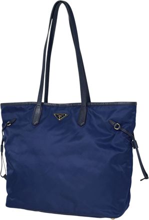 Prada Blue Nylon Shoulder Bag Tote Bag (Pre-Owned)