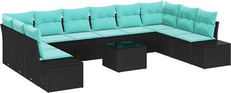 vidaXL Conjunto De Sof&aacute; De Jard&iacute;n 11 Uds. Negro Rat&aacute;n Sint&eacute;tico Vidaxl