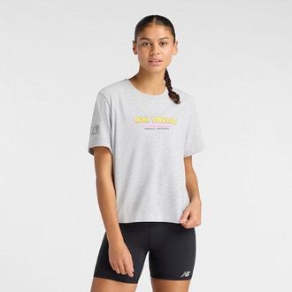 New Balance Womens London Edition Oversized Graphic T-Shirt 2 in Grey Cotton, size X-Large