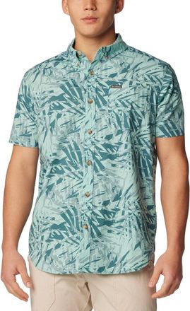 Columbia Rapid Rivers Shirt Mens Blue Dye Palms Printed Button-Down FTS1596
