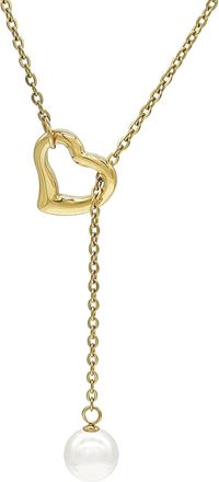 Liv Oliver 18k Gold Open Heart Pearl Lariat Necklace