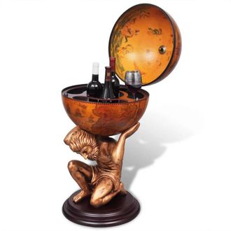 Berkfield Home Globe Bar Wine Stand Atlas Design 42x42x85 cm in Brown | Size: 42 x 42 x 85 cm