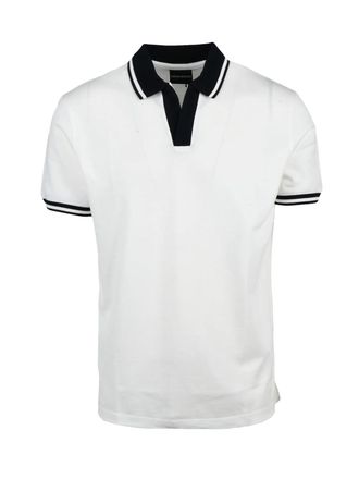 Emporio Armani White Cotton Ribbed Polo Shirt