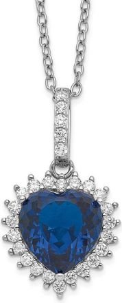 Diamond2Deal Sterling Silver Lab Created Dark Blue Spinel and CZ Heart Halo Pendant Necklace