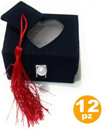 Trade Shop Trade Shop - Set 12 Bomboniera Cappello Tesi Cuore Scatolina 7x5.5x5.5cm Portaconfetti Laurea