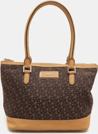 DKNY Dkny Brown Canvas And Leather Totes Bag
