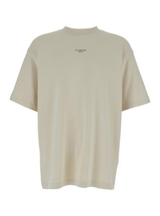 Drôle de Monsieur Slogan Classique Beige Classic T-Shirt With Logo Print In Cotton Blend Man