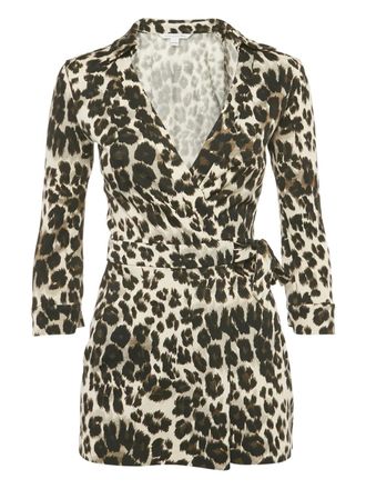 Diane Von F&uuml;rstenberg leopard-print wrap playsuit - Neutrals