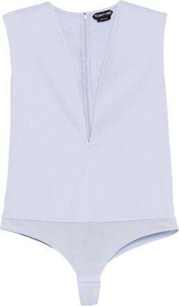 Tom Ford double face v-neck bodysuit - women - Virgin Wool/Polyamide/Polyamide/Elastane - 44 - Blue