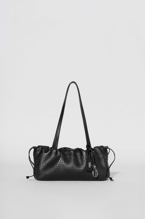 Alo Leather Mesh Mini Unwind Cinch Bag in Black Leather Mesh