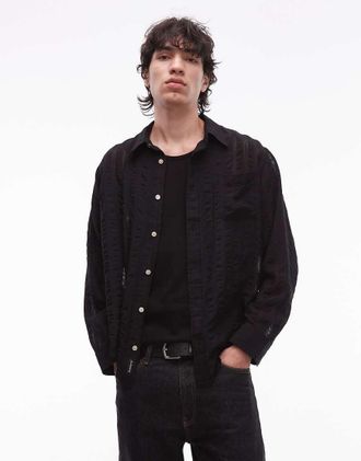 AllSaints Lanner - Camicia nera trasparente-Nero