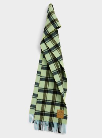 Ganni Womens Checkered green pure virgin wool scarf