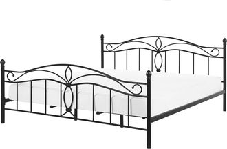 Beliani Cama De Metal Negra 140 X 200 Cm Somier Listones Estilo Vintage Retro Boho Dormitorio Antlia