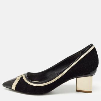 Nicholas Kirkwood Black/Gold Suede and Leather Pointed Toe Pumps Size 37